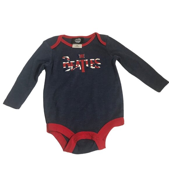 The Beatles Baby Bodysuit 6-12M Long Sleeve Navy Red Cotton Blend Snap Closure - Picture 1 of 6